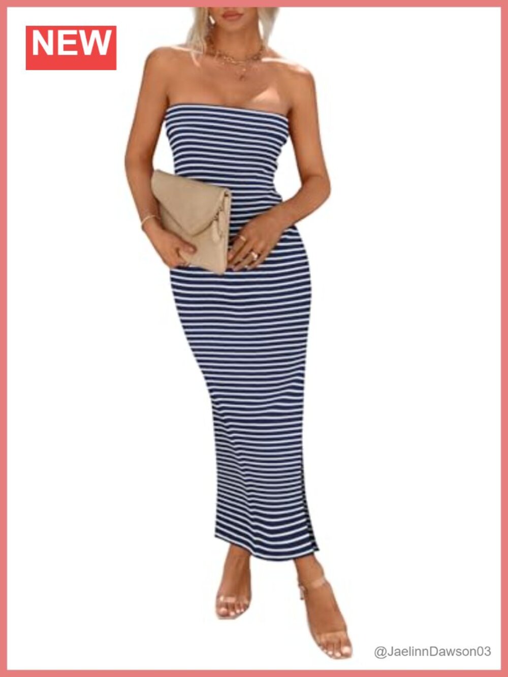 Strapless Ribbed Knit Bodycon Maxi Dress with Side Slit